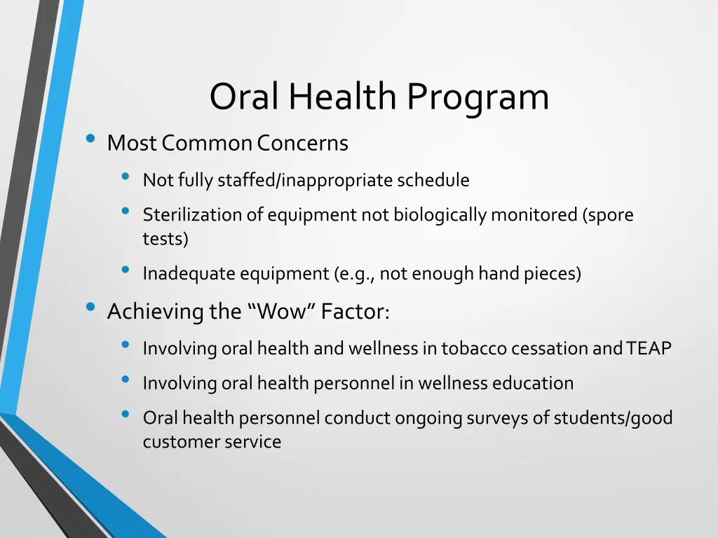 oral health program most common concerns