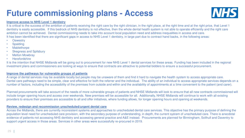 future commissioning plans access