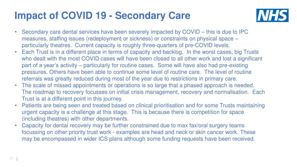 impact of covid 19 secondary care