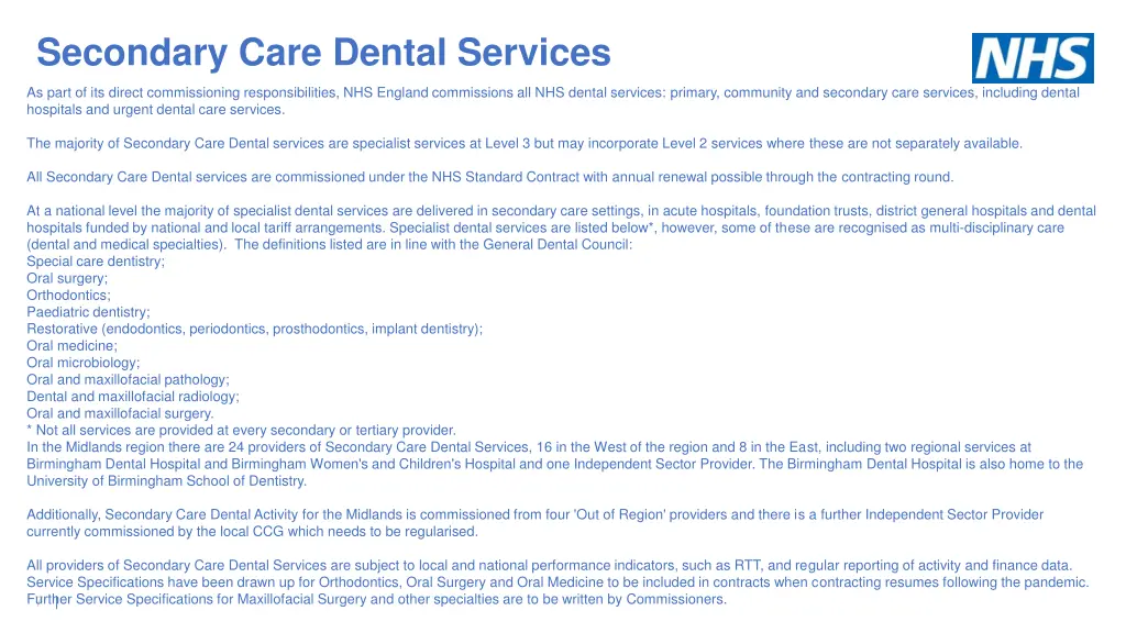 secondary care dental services