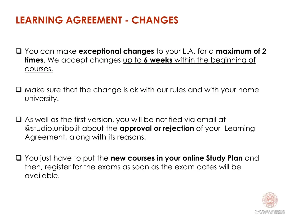 learning agreement changes