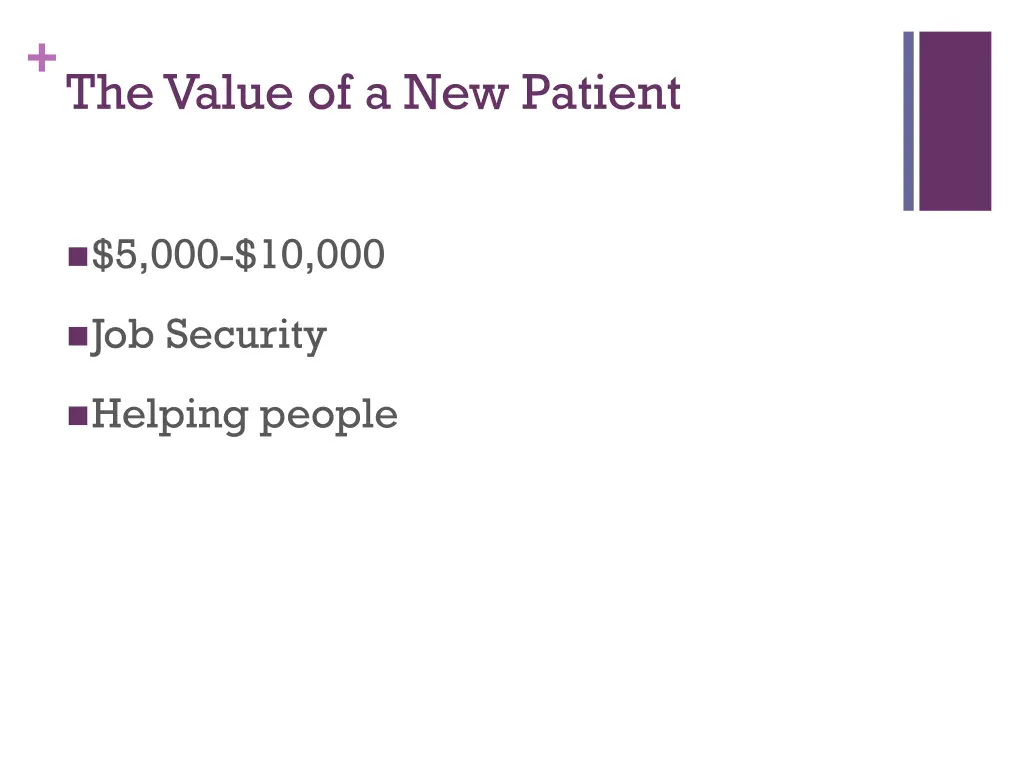 the value of a new patient