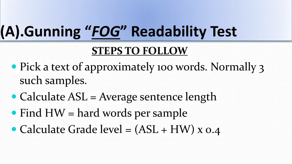 a gunning fog readability test