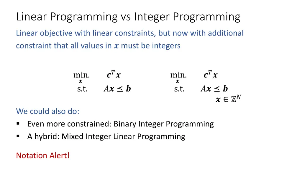 linear programming vs integer programming