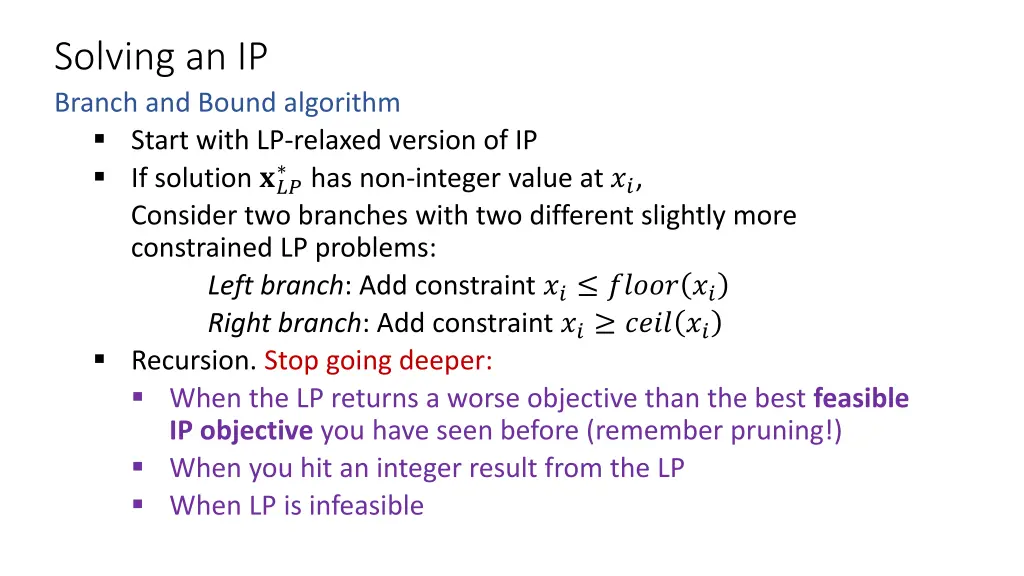 solving an ip branch and bound algorithm start