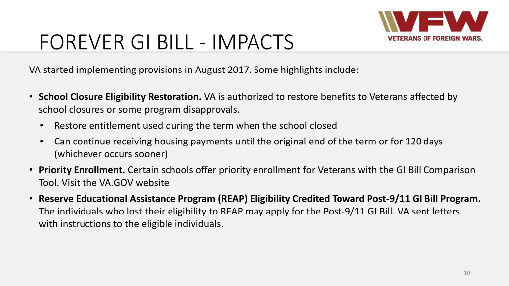 forever gi bill impacts