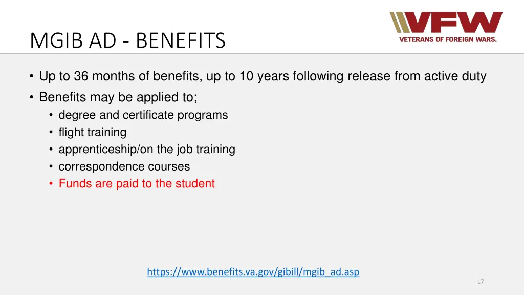 mgib ad benefits