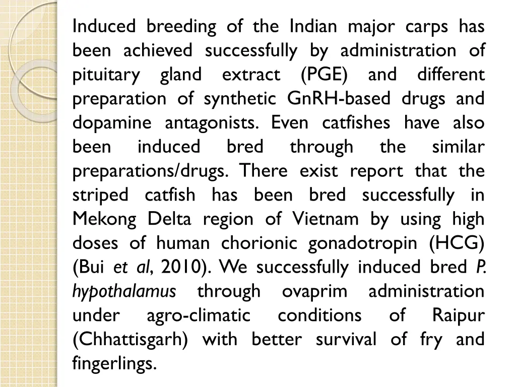 induced breeding of the indian major carps