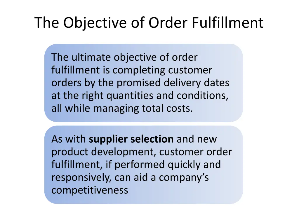 the objective of order fulfillment