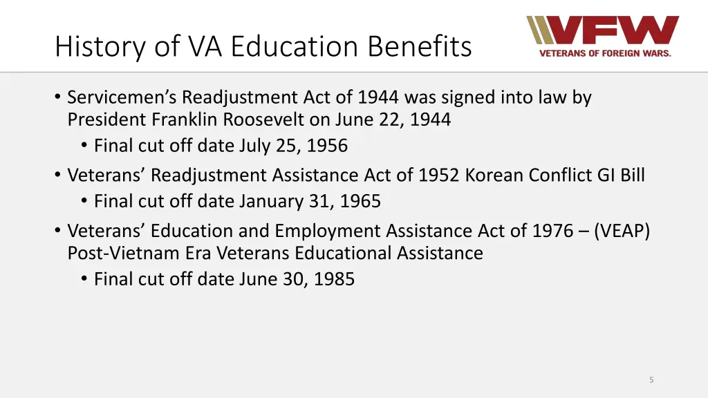 history of va education benefits