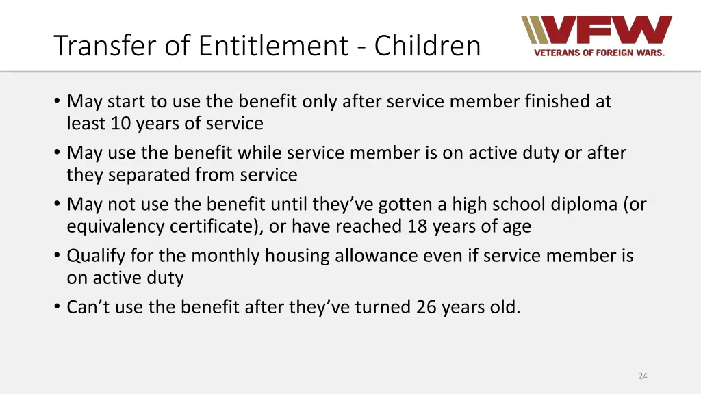 transfer of entitlement children