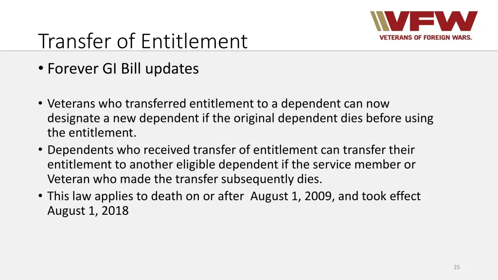 transfer of entitlement forever gi bill updates