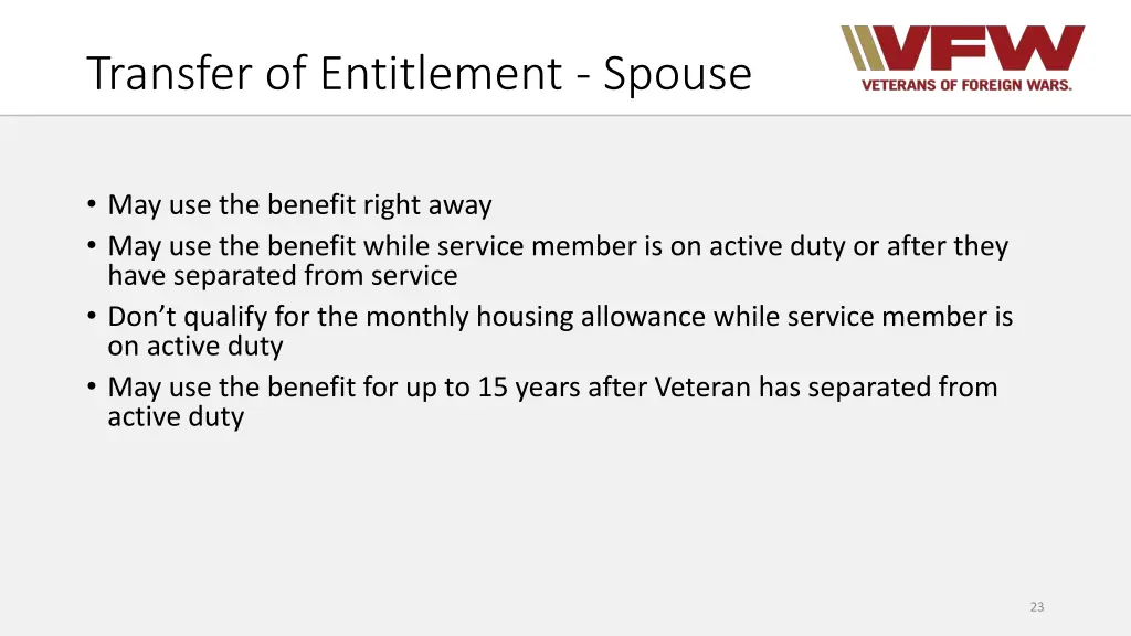 transfer of entitlement spouse