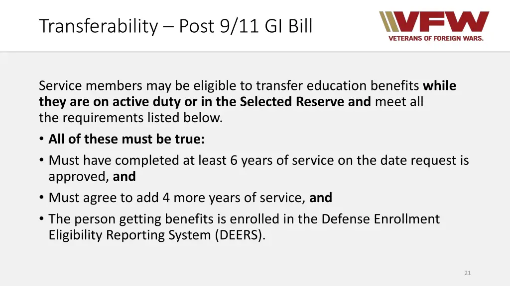 transferability post 9 11 gi bill