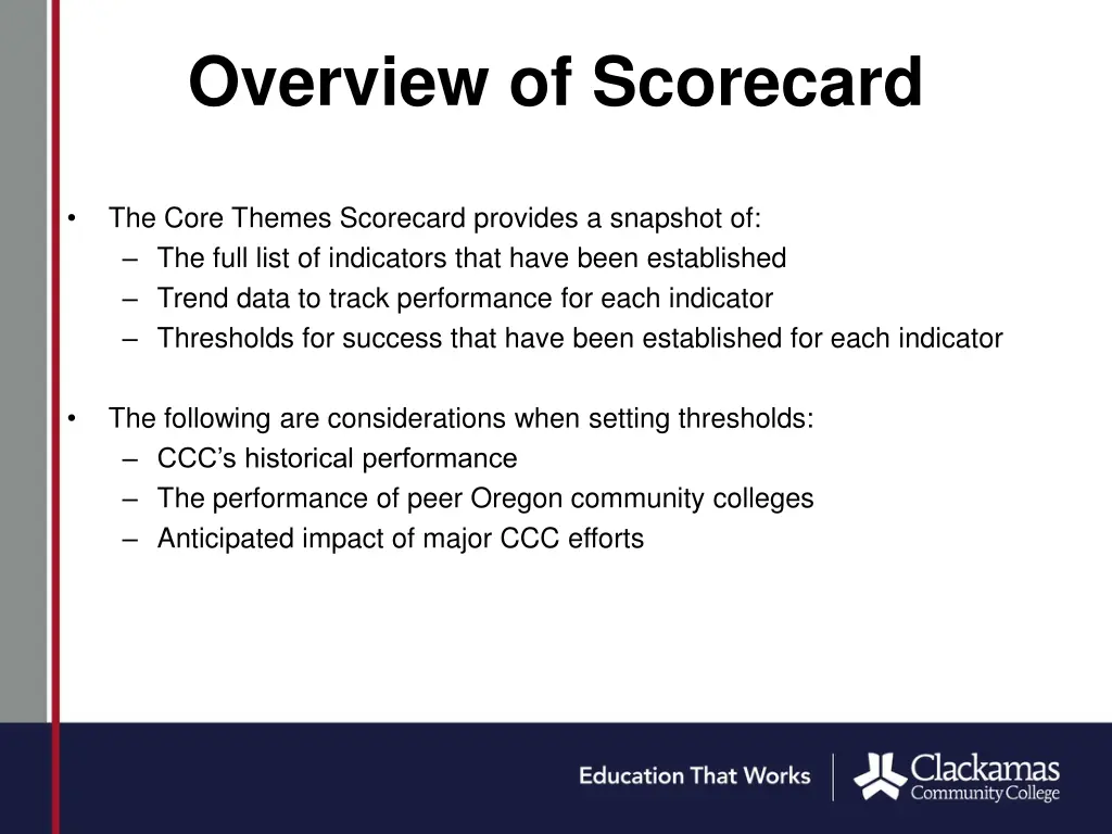 overview of scorecard