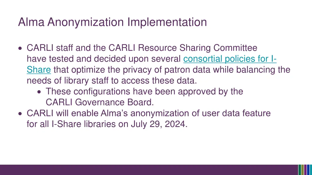 alma anonymization implementation