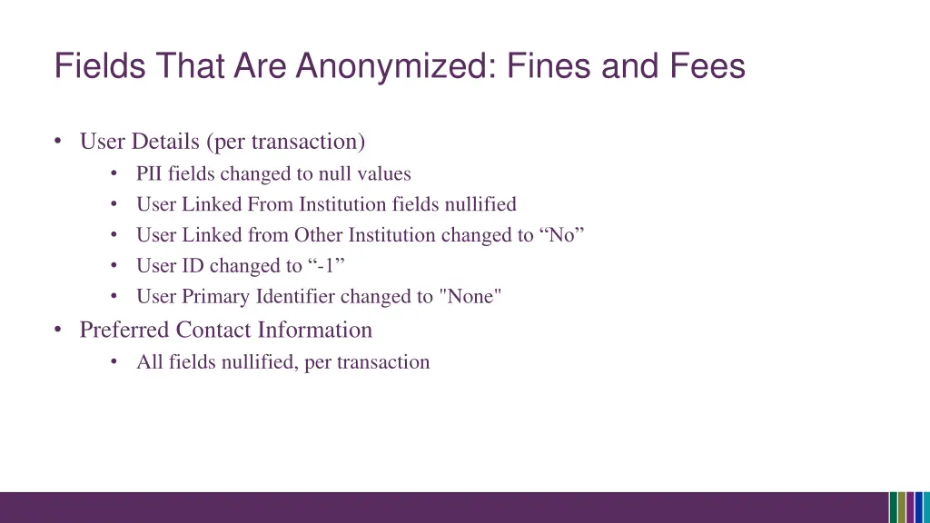 fields that are anonymized fines and fees