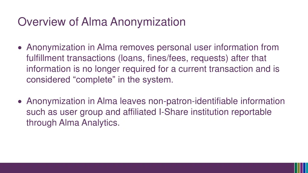 overview of alma anonymization