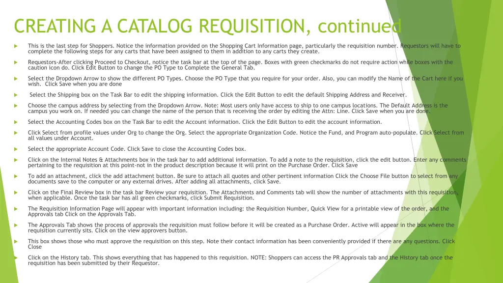 creating a catalog requisition continued