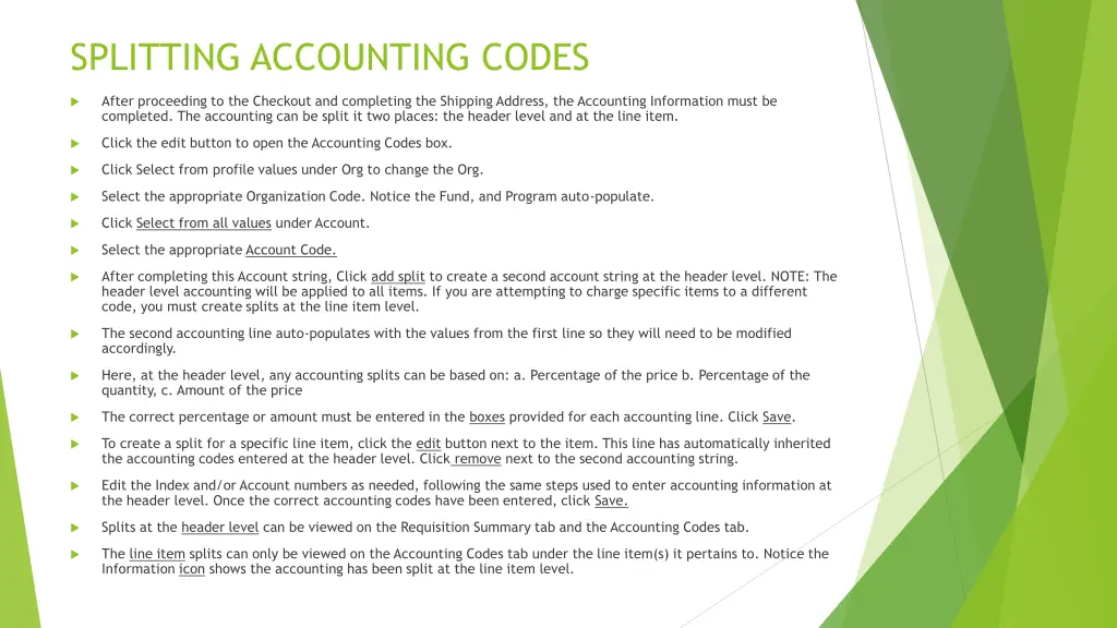 splitting accounting codes