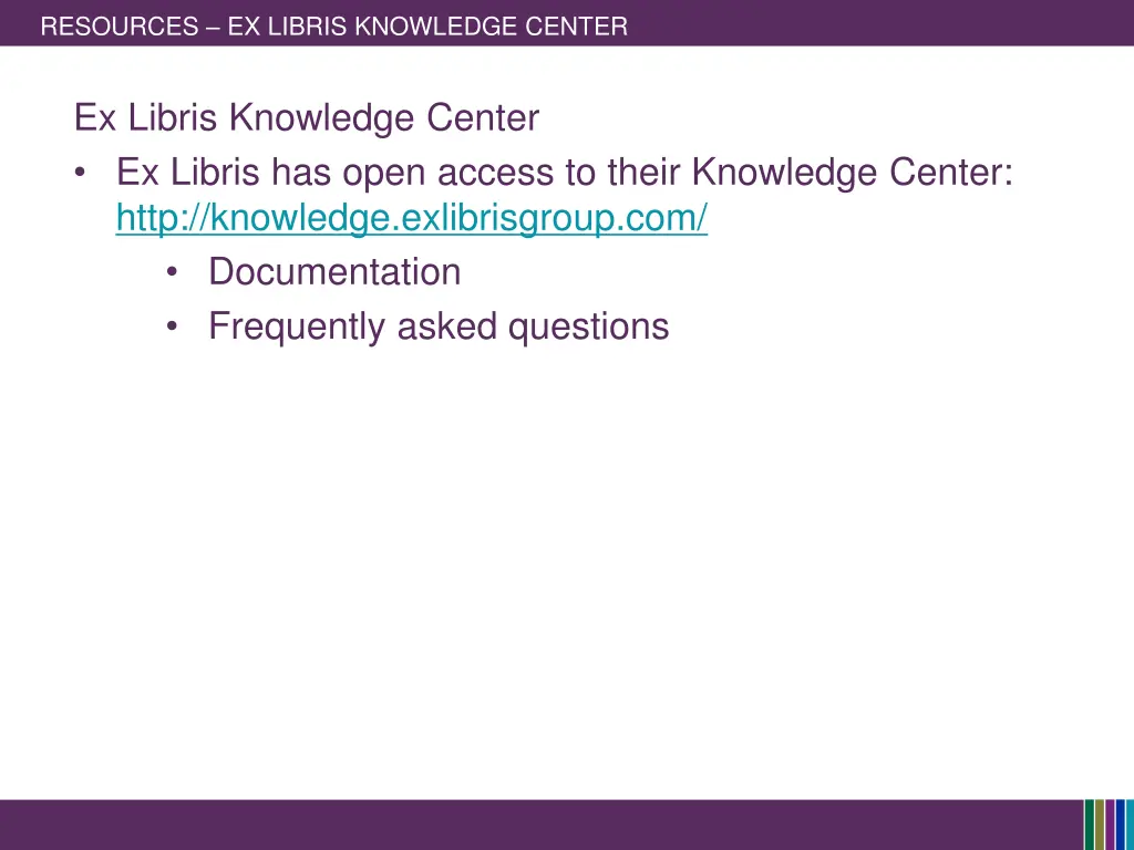 resources ex libris knowledge center