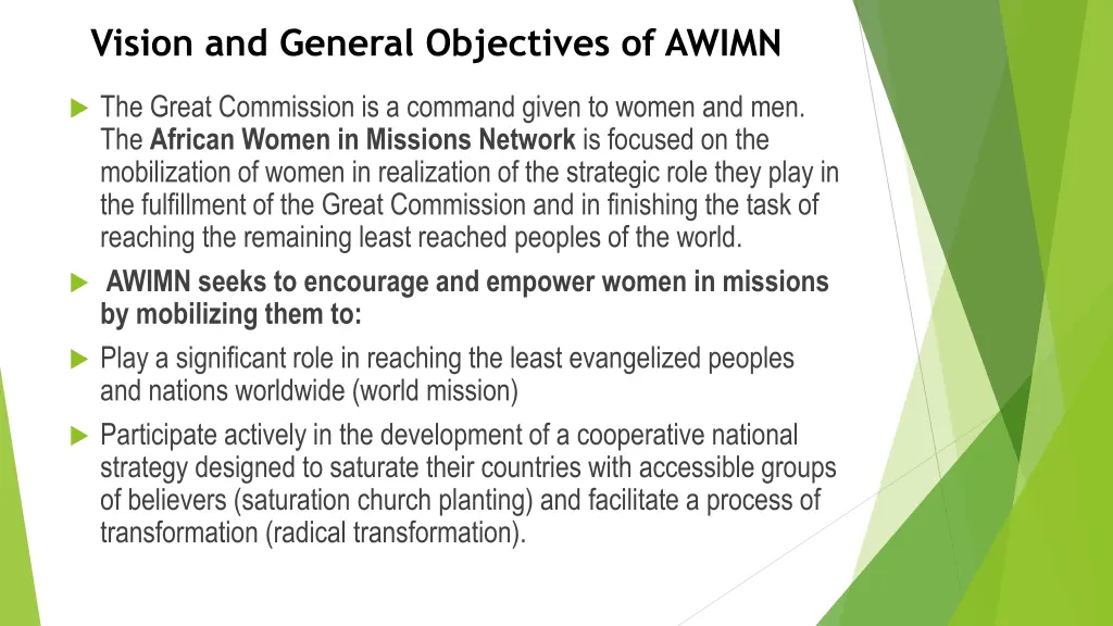 vision and general objectives of awimn