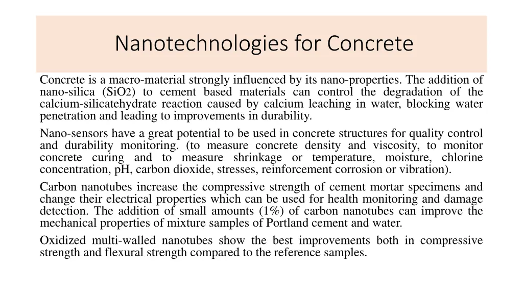 nanotechnologies for concrete