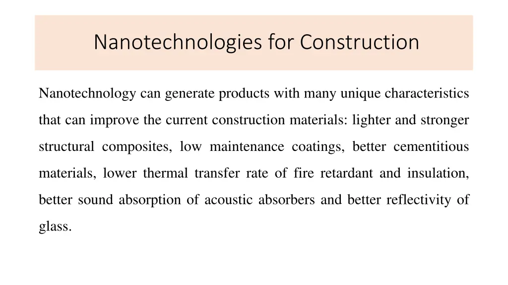 nanotechnologies for construction