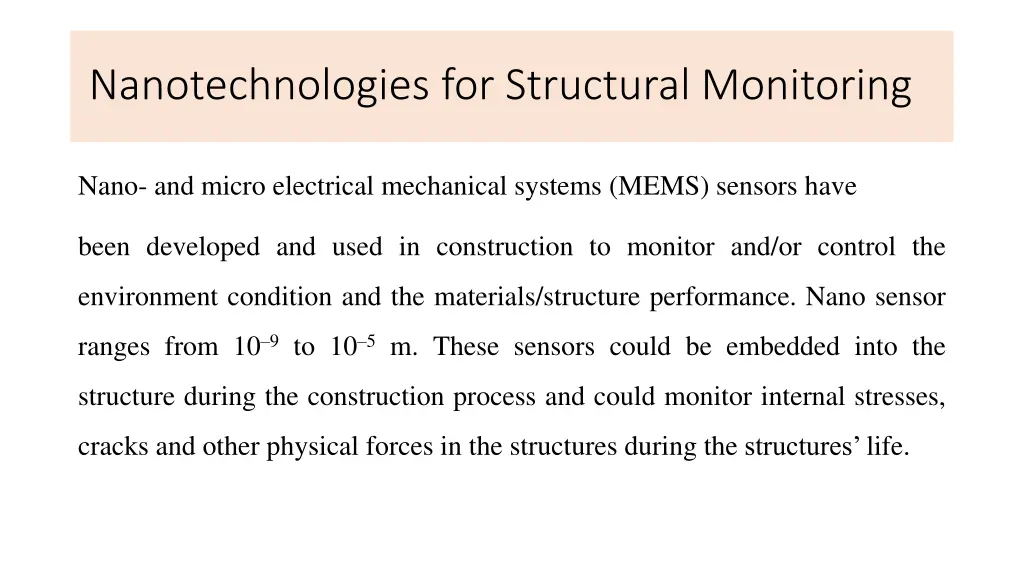 nanotechnologies for structural monitoring