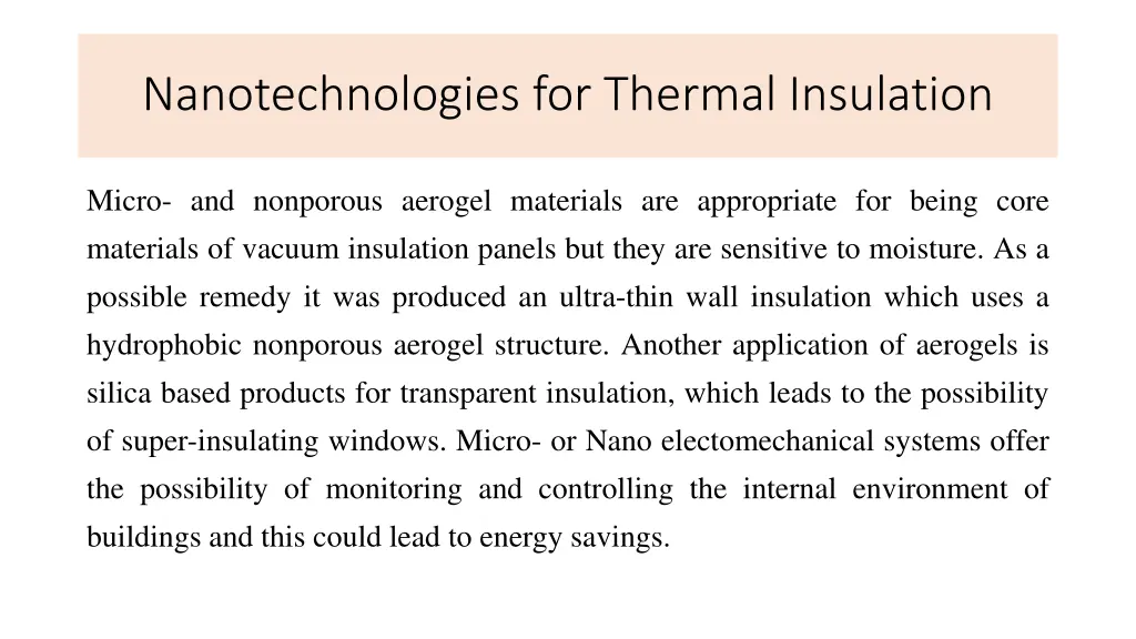 nanotechnologies for thermal insulation