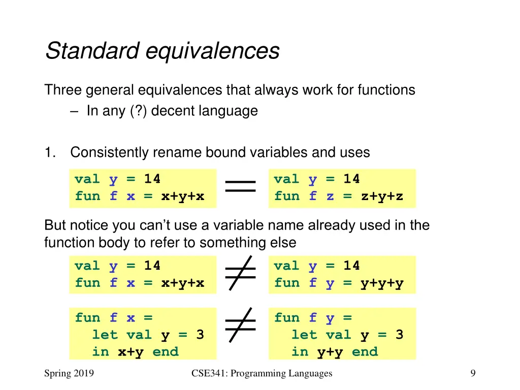 standard equivalences