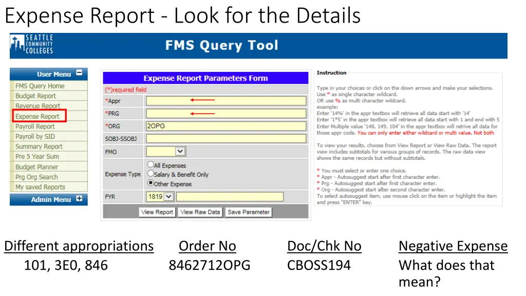 expense report look for the details