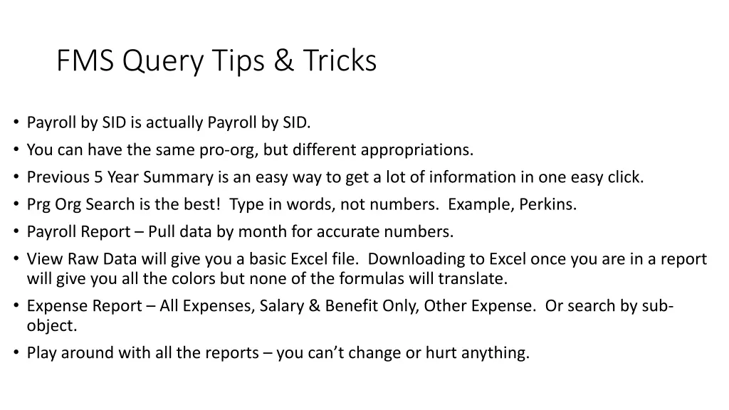 fms query tips tricks