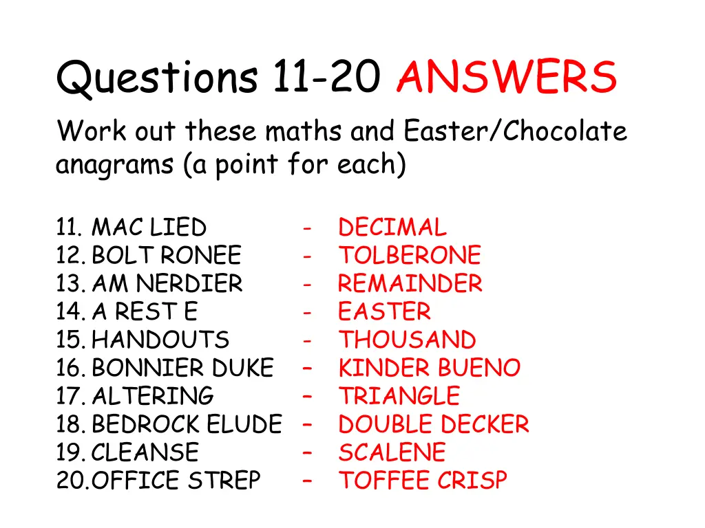 questions 11 20 answers work out these maths