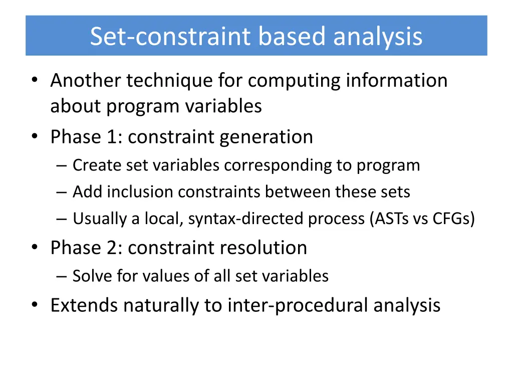 set constraint based analysis