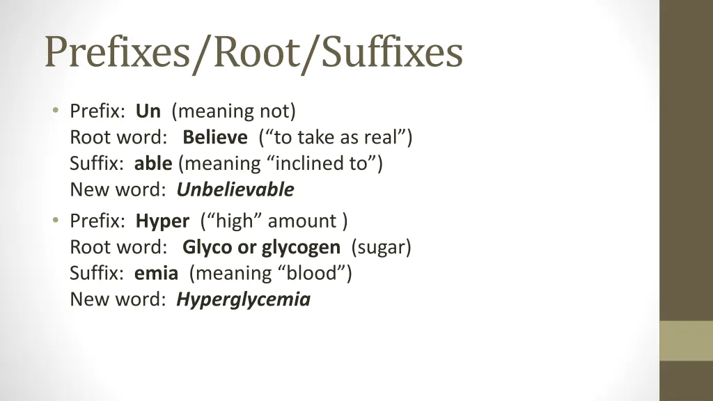 prefixes root suffixes