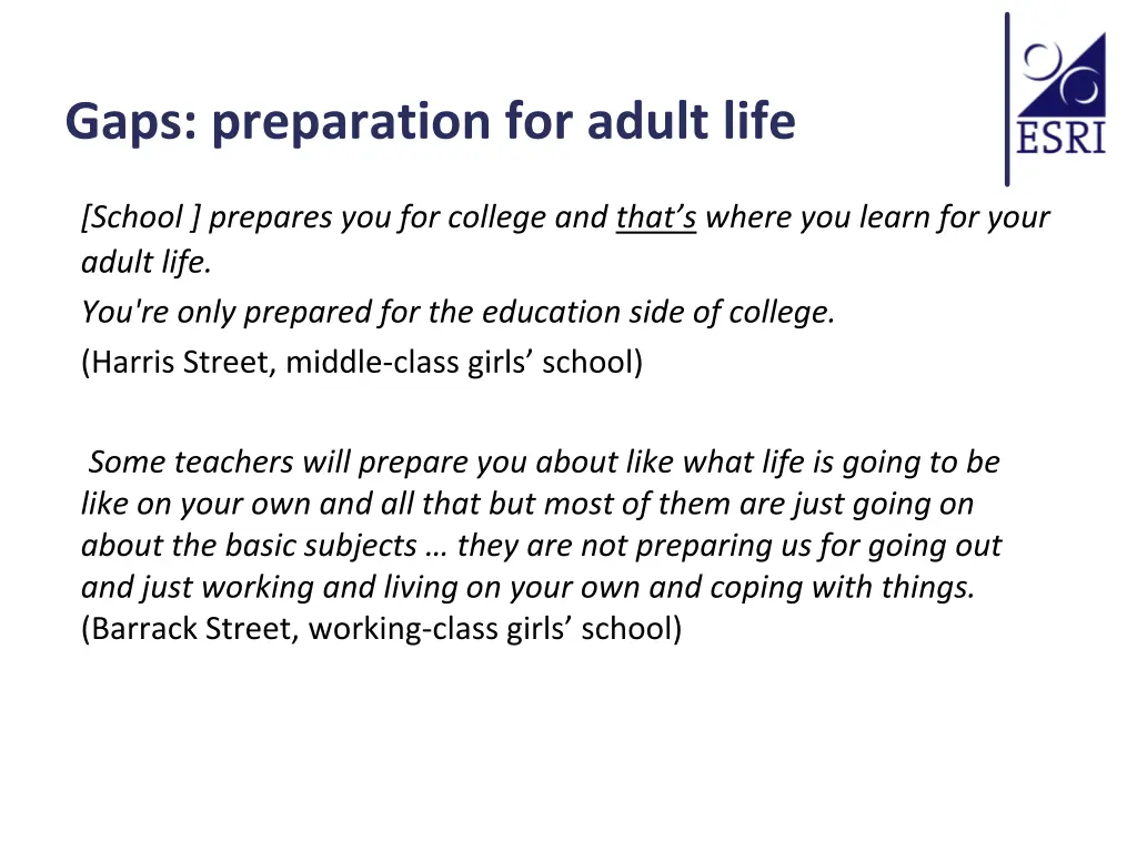 gaps preparation for adult life