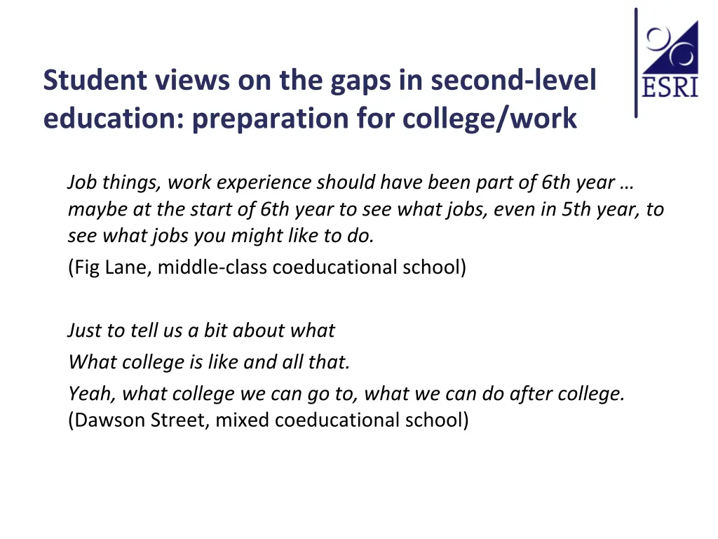 student views on the gaps in second level