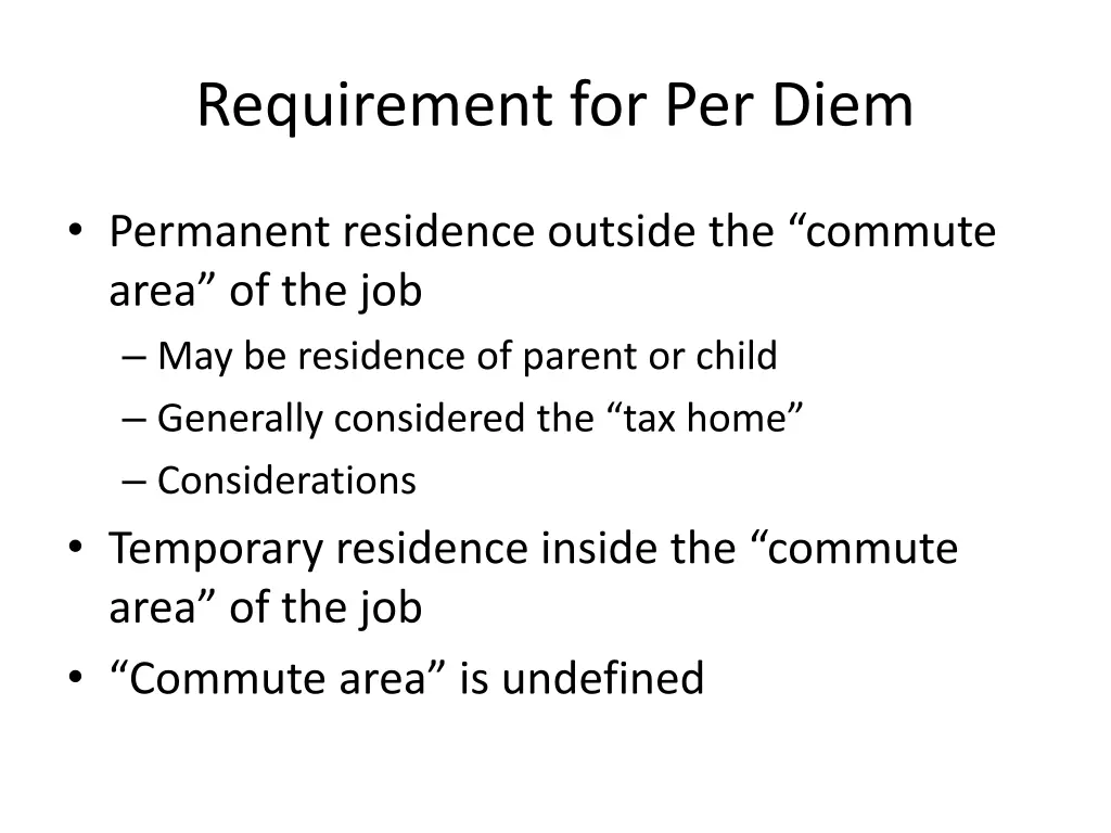 requirement for per diem