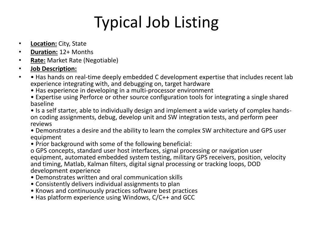 typical job listing