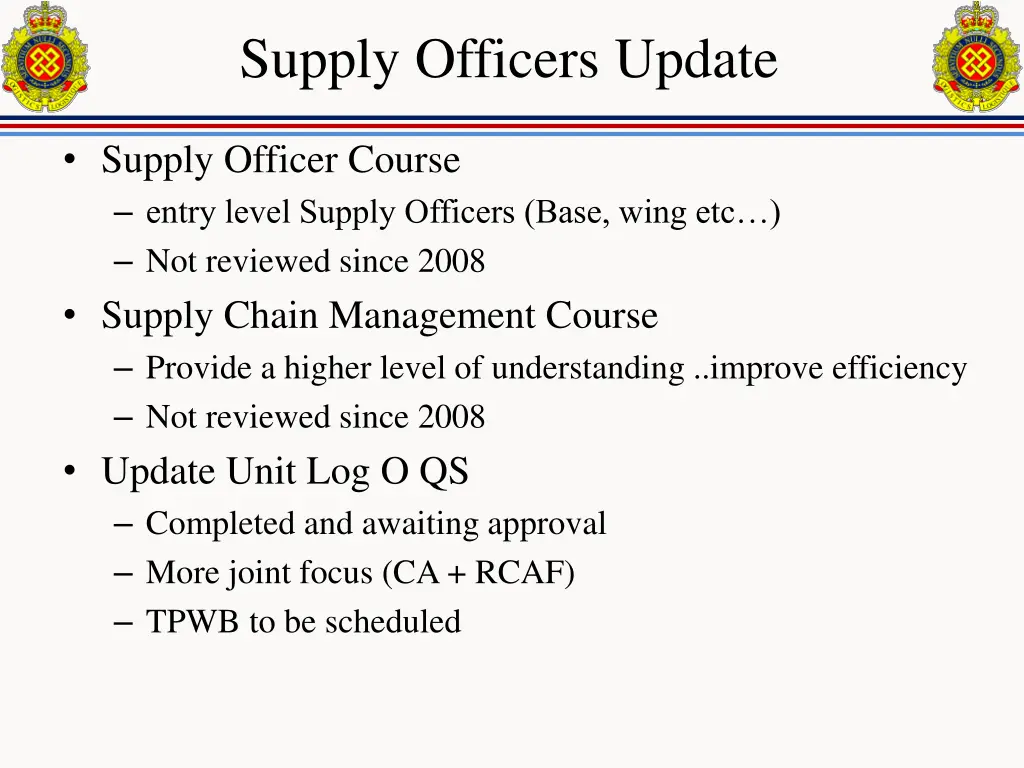 supply officers update