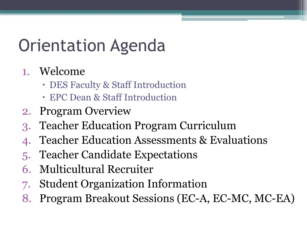 orientation agenda