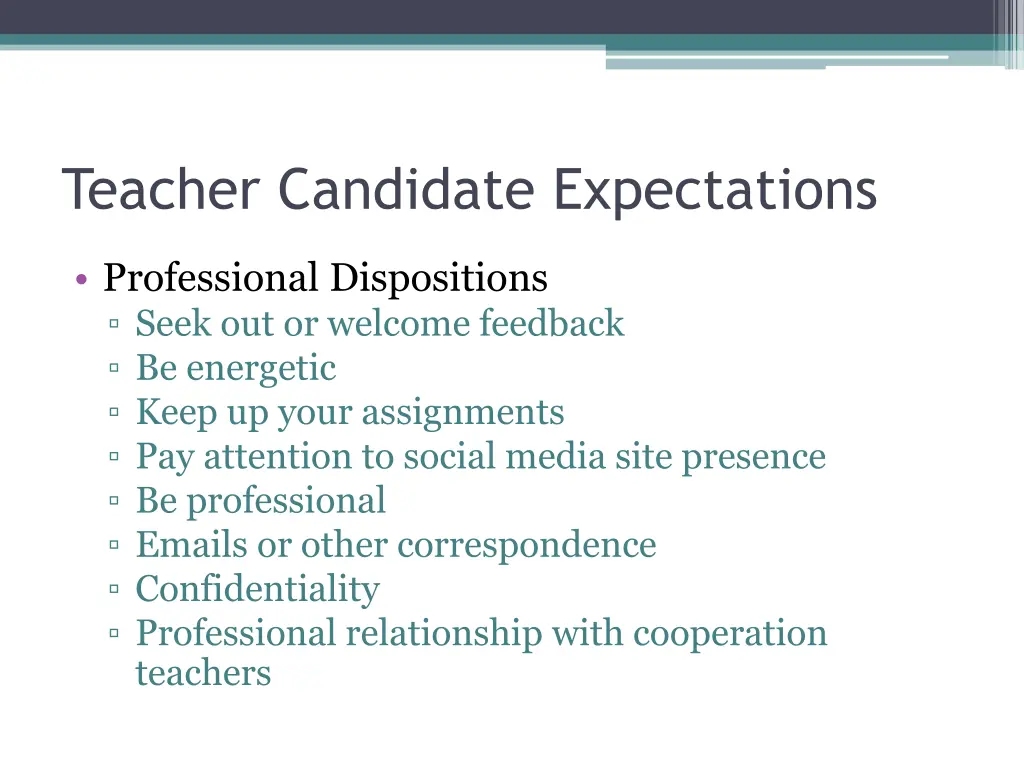 teacher candidate expectations