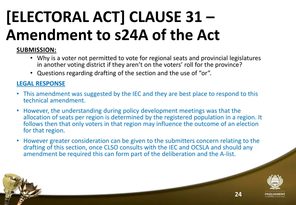 electoral act clause 31 amendment to s24a