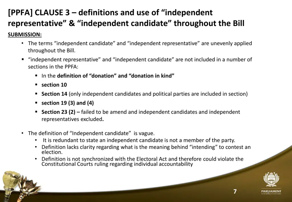 ppfa clause 3 definitions and use of independent