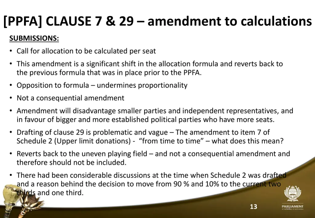 ppfa clause 7 29 amendment to calculations