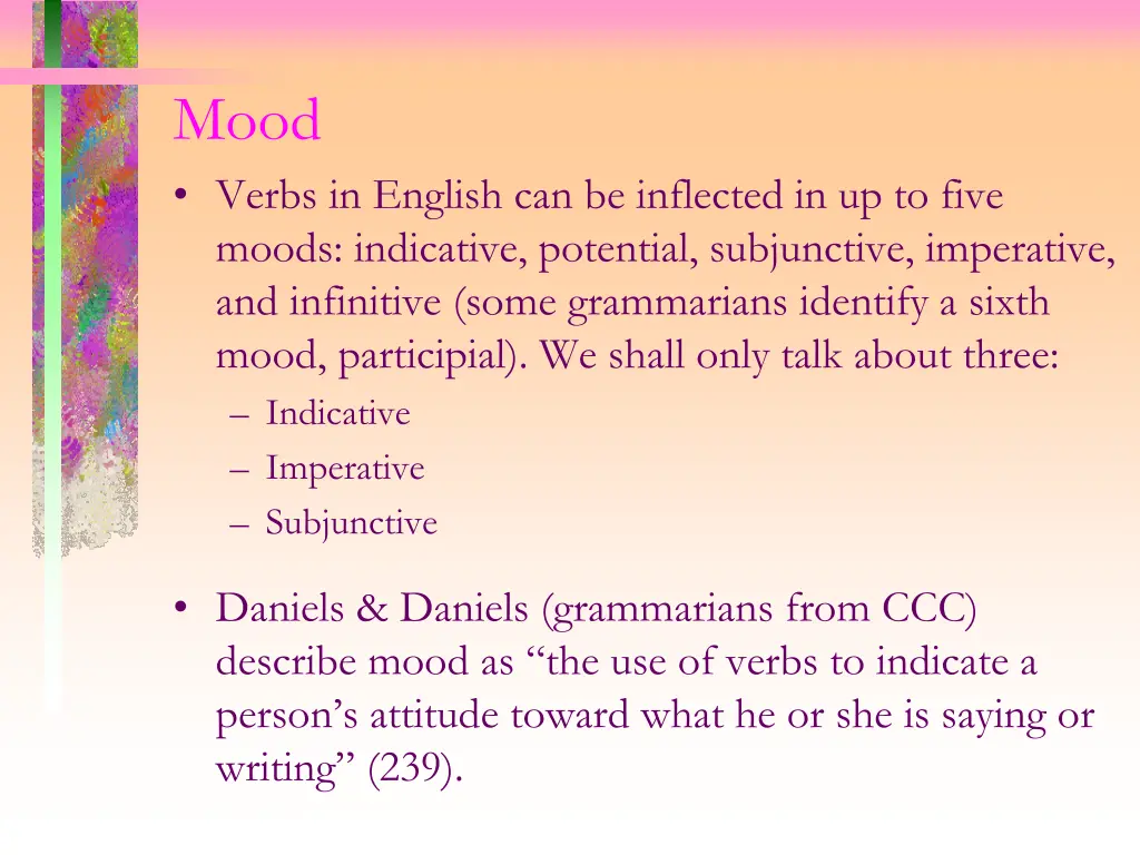 mood verbs in english can be inflected