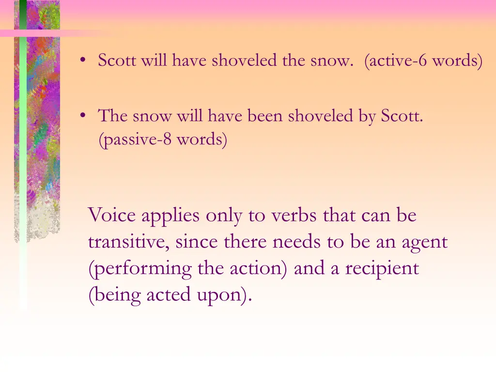 scott will have shoveled the snow active 6 words