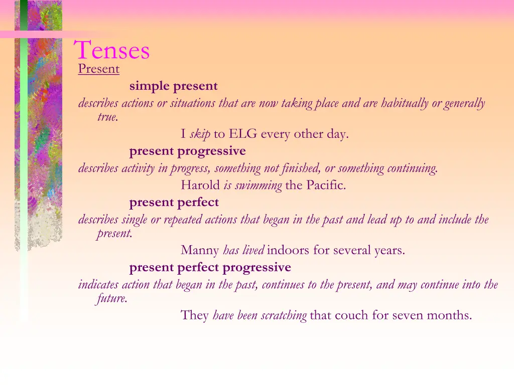 tenses present describes actions or situations