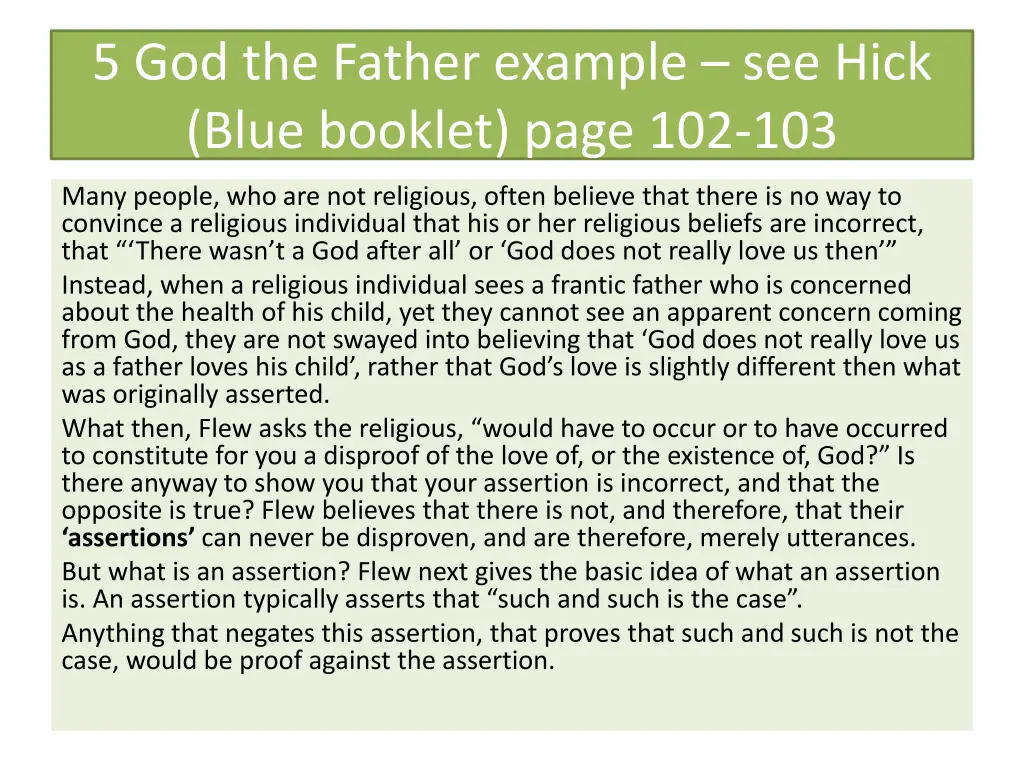 5 god the father example see hick blue booklet